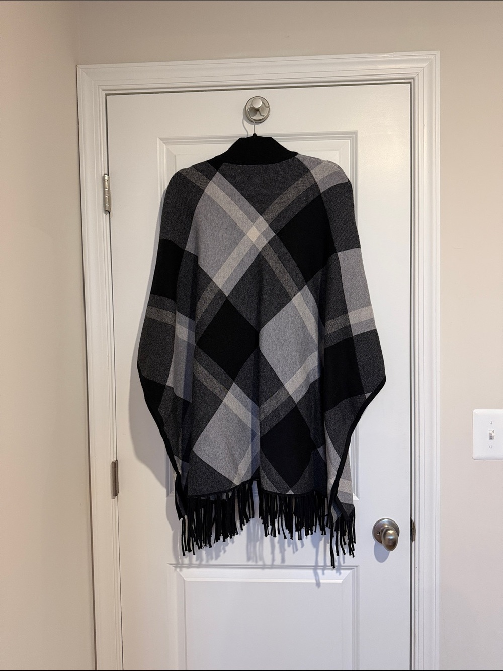 Rachel Zoe Charcoal and Light Gray Check Poncho - Picture 5 of 6
